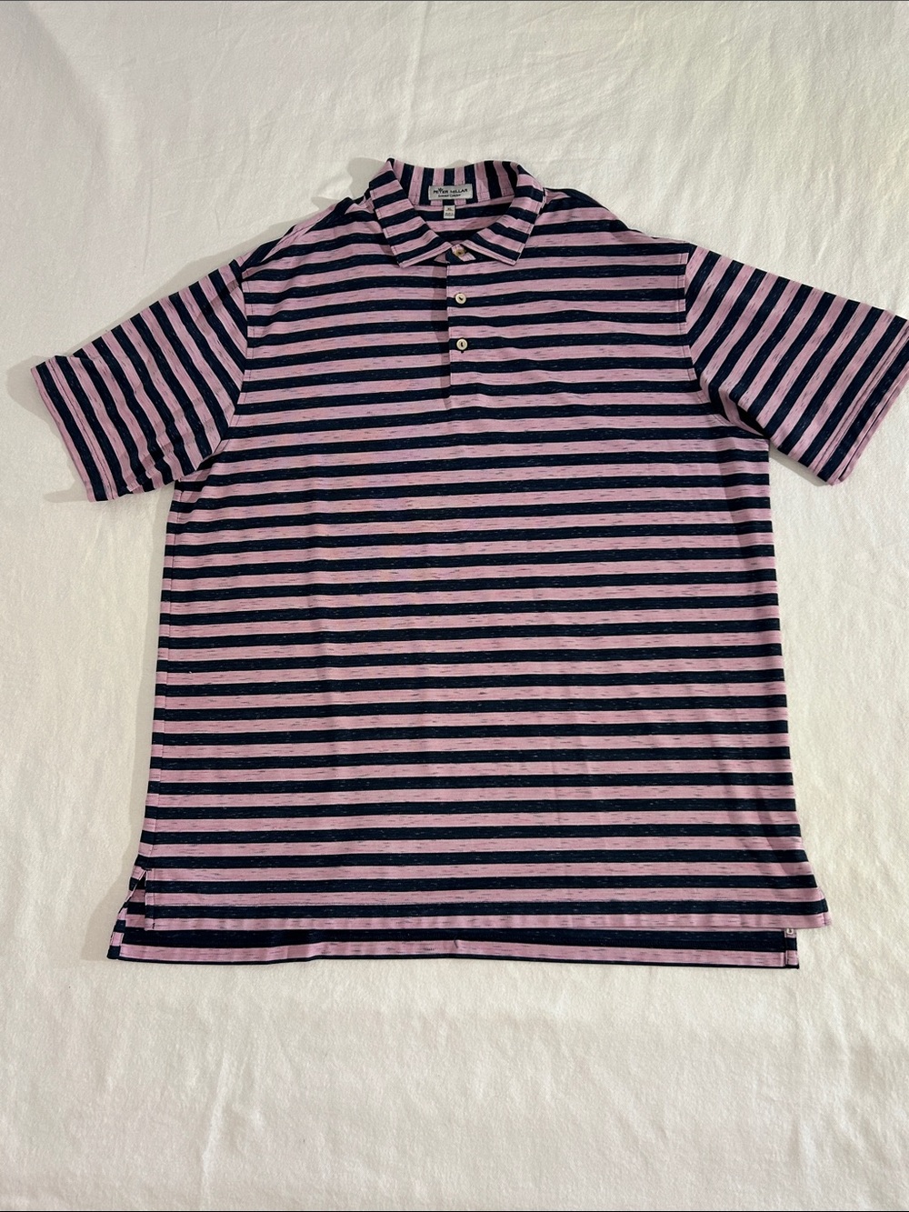 Peter Millar Summer Comfort Pink and Navy Horizontal Stripe Polo